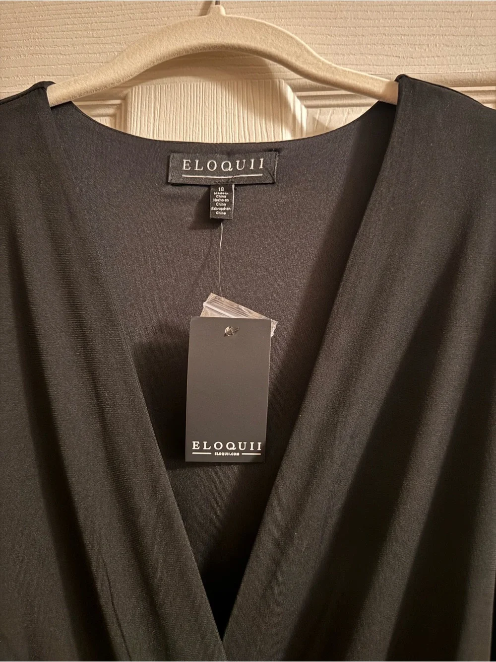 Eloquii Black Long Sleeve Faux-Wrap Midi Dress